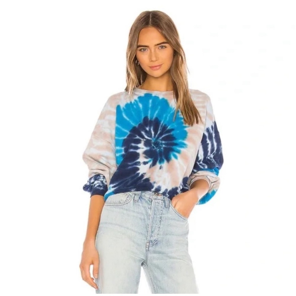 Agolde Oversized Organic Blue and Cream Tie-Dye Crew Neck